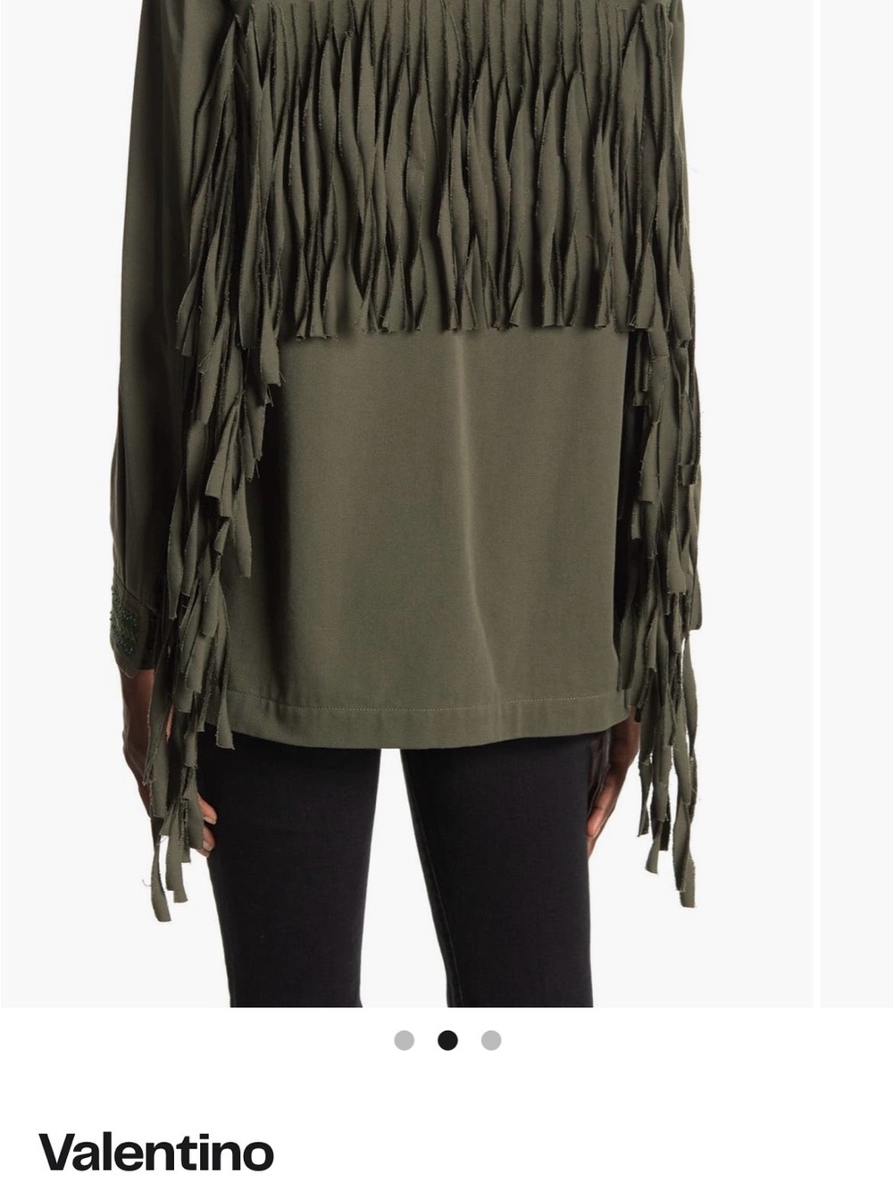 Valentino Olive Fringe-Detail Long-Sleeve Top
